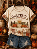 Women's Grateful In Every Season Printed Off-shoulder T-shirt