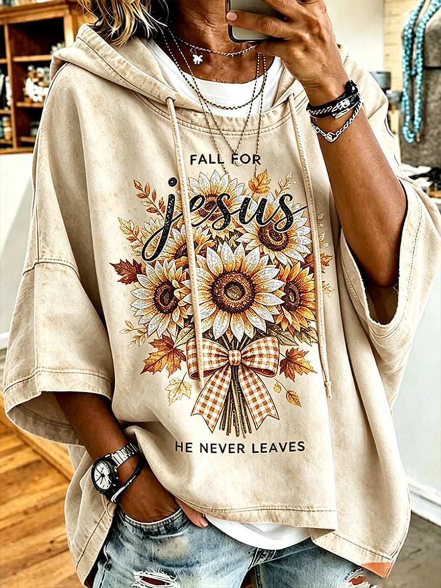 Women's 'Fall For Jesus He Never Leaves' Printed Casual Top