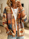 Women's Fall Patchwork Pumpkin Print Cardigan