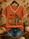 Women's  Thanksgiving  Fall Is My Favorite Color  Pumpkin Art Print Short Sleeve T-shirt