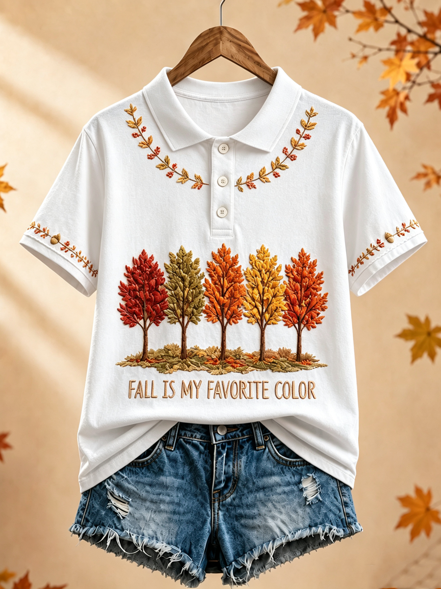 Women's Fall Is My Favorite Color Printed polo T-shirt