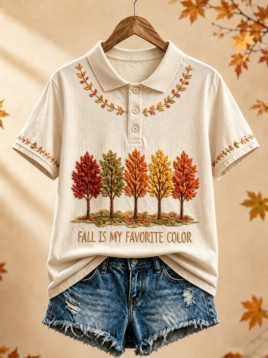 Women's Fall Is My Favorite Color Printed polo T-shirt