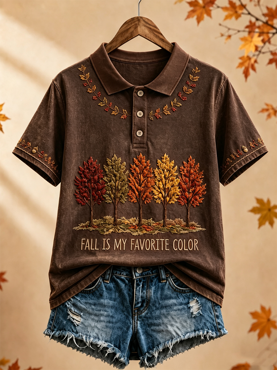 Women's Fall Is My Favorite Color Printed polo T-shirt