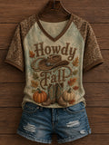Women's Western Autumn Country Fall Graphic V-neck T-shirt