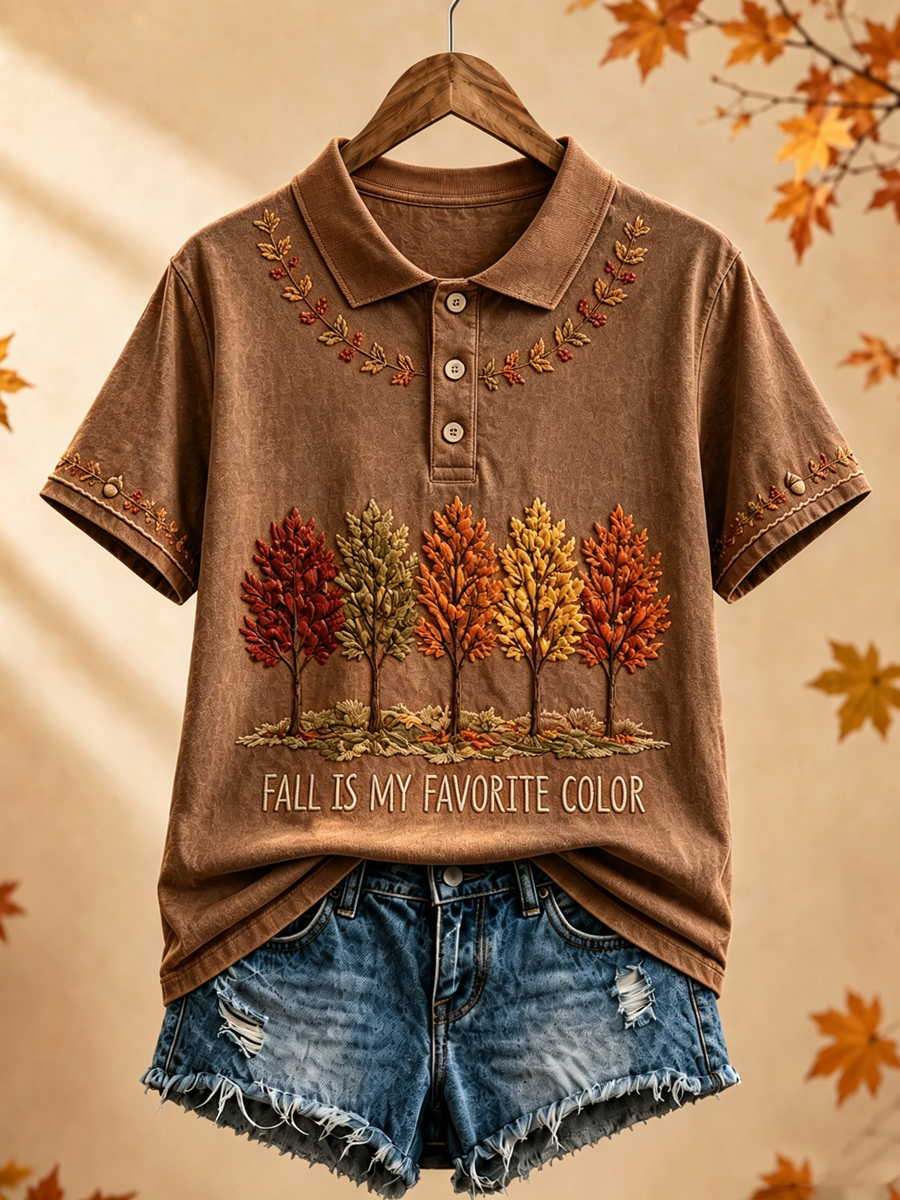 Women's Fall Is My Favorite Color Printed polo T-shirt