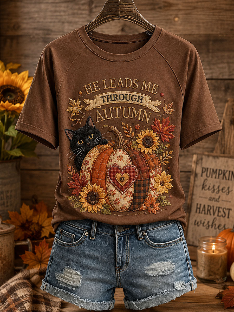 Women's Vintage Cute Cat Fall Season T-shirt