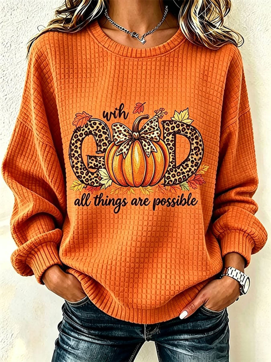 Women's With God All Thing Are Possible Autumn Pumpkin Oversized Hoodie