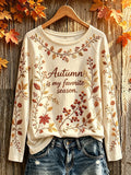 Women's autumn plant flower element printed casual long-sleeve T-shirt