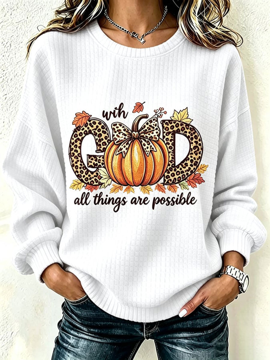 Women's With God All Thing Are Possible Autumn Pumpkin Oversized Hoodie