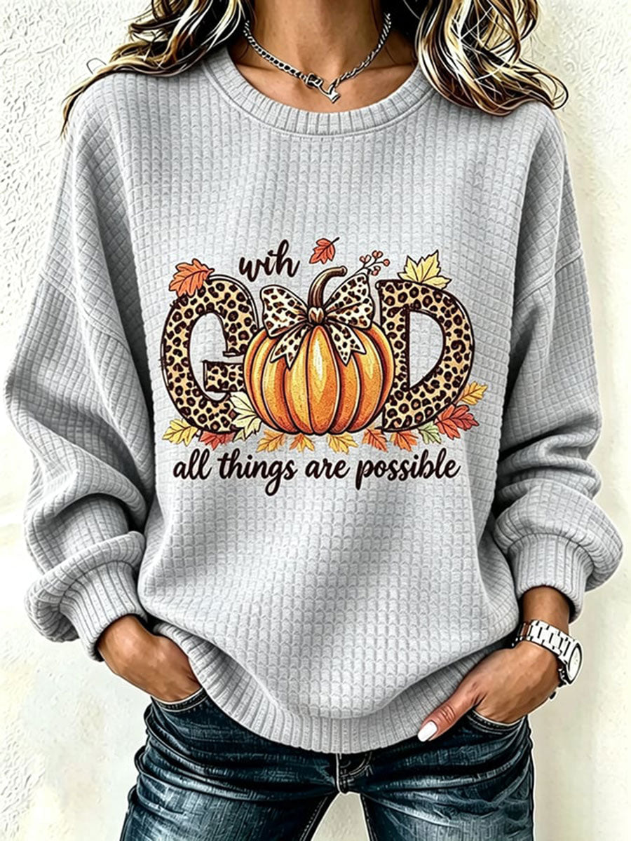Women's With God All Thing Are Possible Autumn Pumpkin Oversized Hoodie