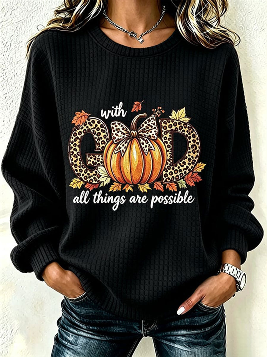 Women's With God All Thing Are Possible Autumn Pumpkin Oversized Hoodie