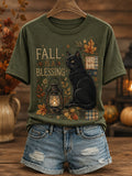 Women's Vintage Cute Cat Fall Season T-shirt