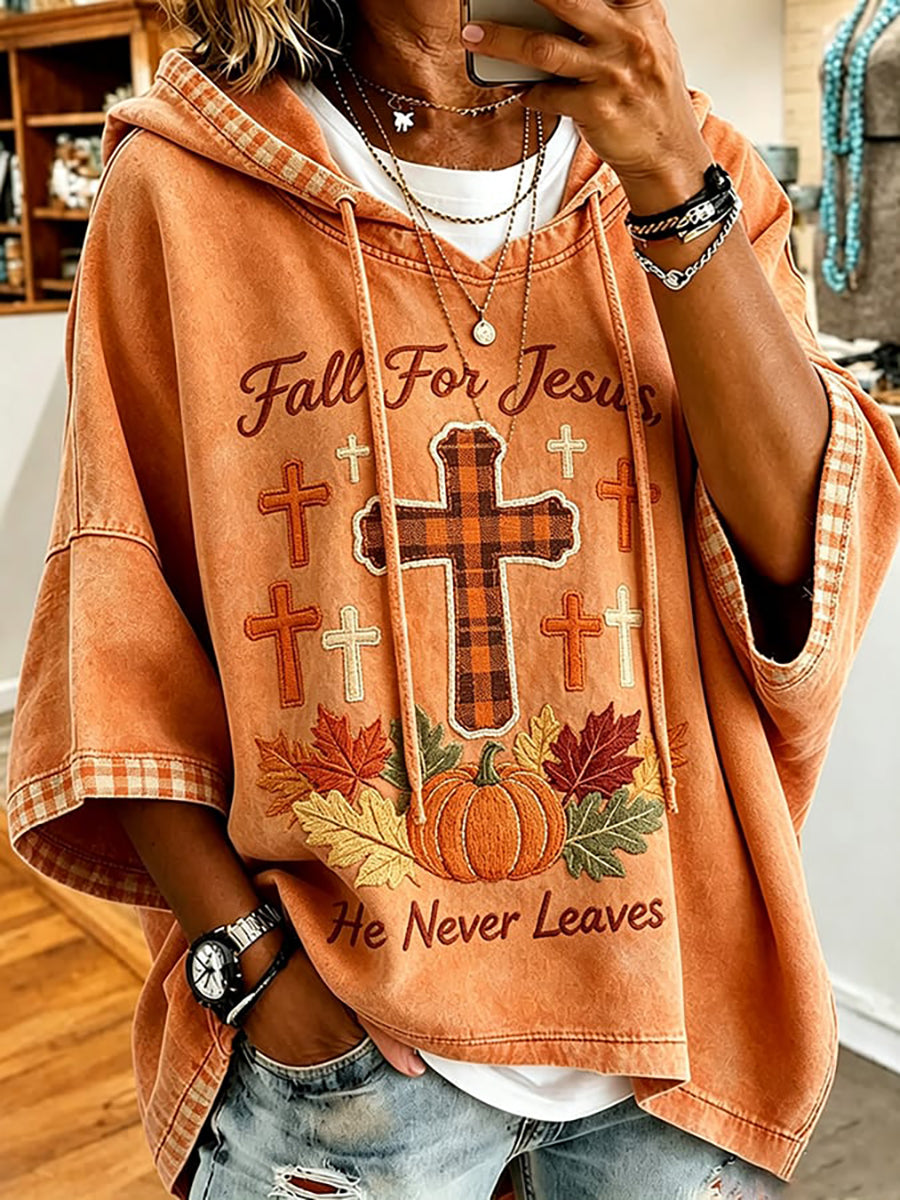 Women's 'Fall For Jesus He Never Leaves' Printed Casual Top