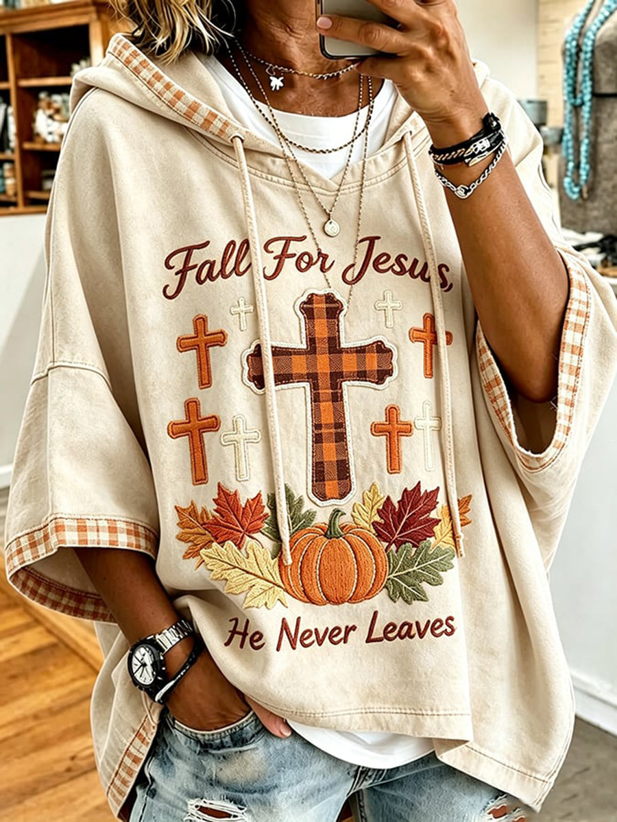 Women's 'Fall For Jesus He Never Leaves' Printed Casual Top