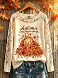 Women's autumn plant flower element printed casual long-sleeve T-shirt