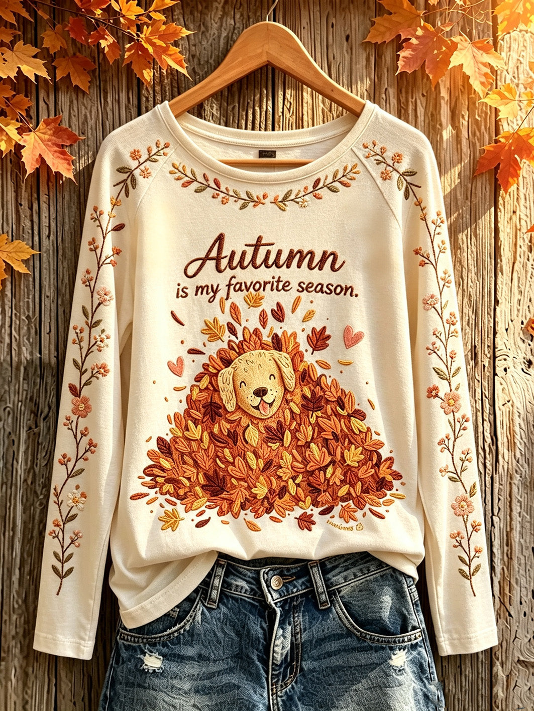 Women's autumn plant flower element printed casual long-sleeve T-shirt