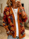 Women's Autumn Fallen Leaves Print Cardigan