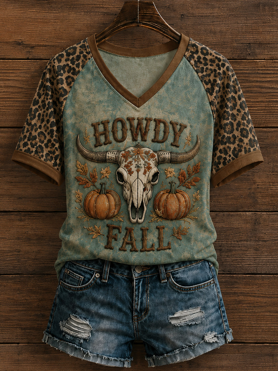 Women's Western Autumn Country Fall Graphic V-neck T-shirt