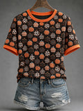 Women's Autumn-Themed Pumpkin Print T-Shirt