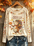 Women's autumn plant flower element printed casual long-sleeve T-shirt