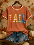 Women's Autumn Plaid Art Print Short Sleeve T-shirt