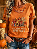 Women's Vintage Fall Floral Art Print Short-sleeved T-shirt