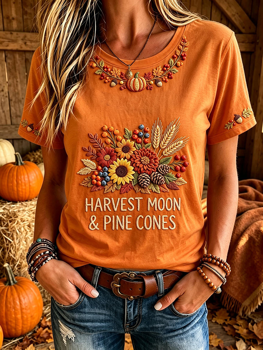 Women's Vintage Fall Floral Art Print Short-sleeved T-shirt