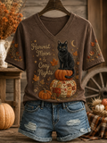 Women's Vintage Cute Cat Fall Season T-shirt
