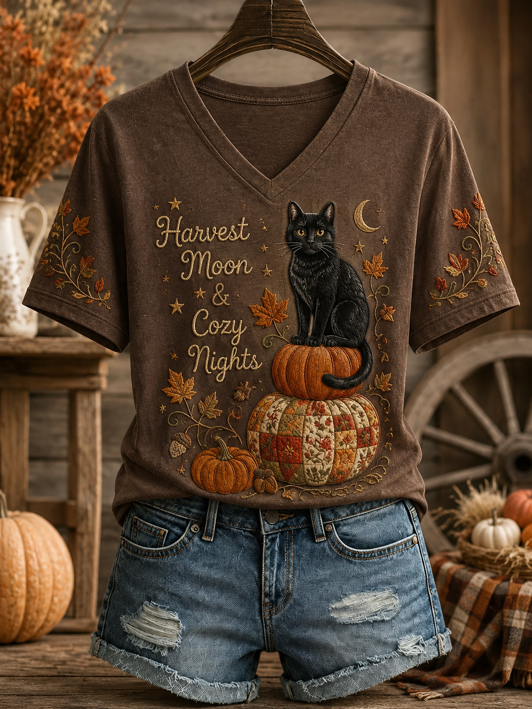 Women's Vintage Cute Cat Fall Season T-shirt