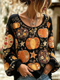 Women's autumn plant flower element printed casual cotton-linen shirt