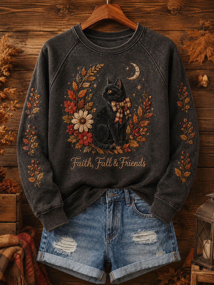 Women's Vintage Cute Cat Fall Season Sweatshirt
