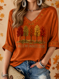 Women's Fall Is My Favorite Color Printed Mid-length Sleeves V-Neck T-Shirt