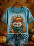 Women's  Thanksgiving  Thankful Grateful Blessed Pumpkin Art Print Short Sleeve T-shirt