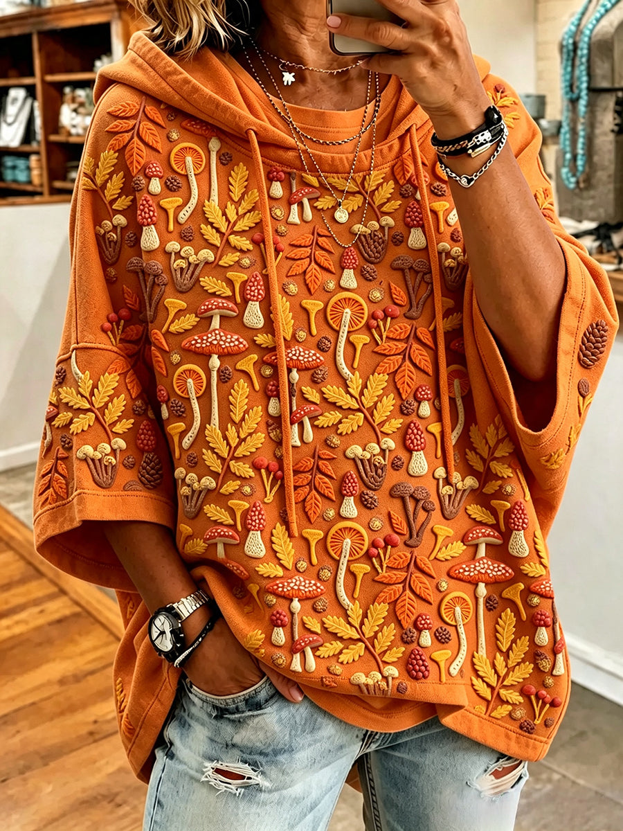 Women's Vintage Autumn Mushroom Forest Art Print Hoodie
