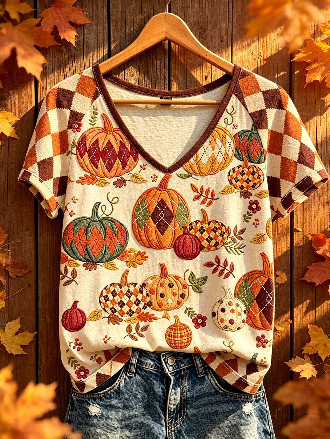 Women's autumn element printed casual short-sleeve T-shirt