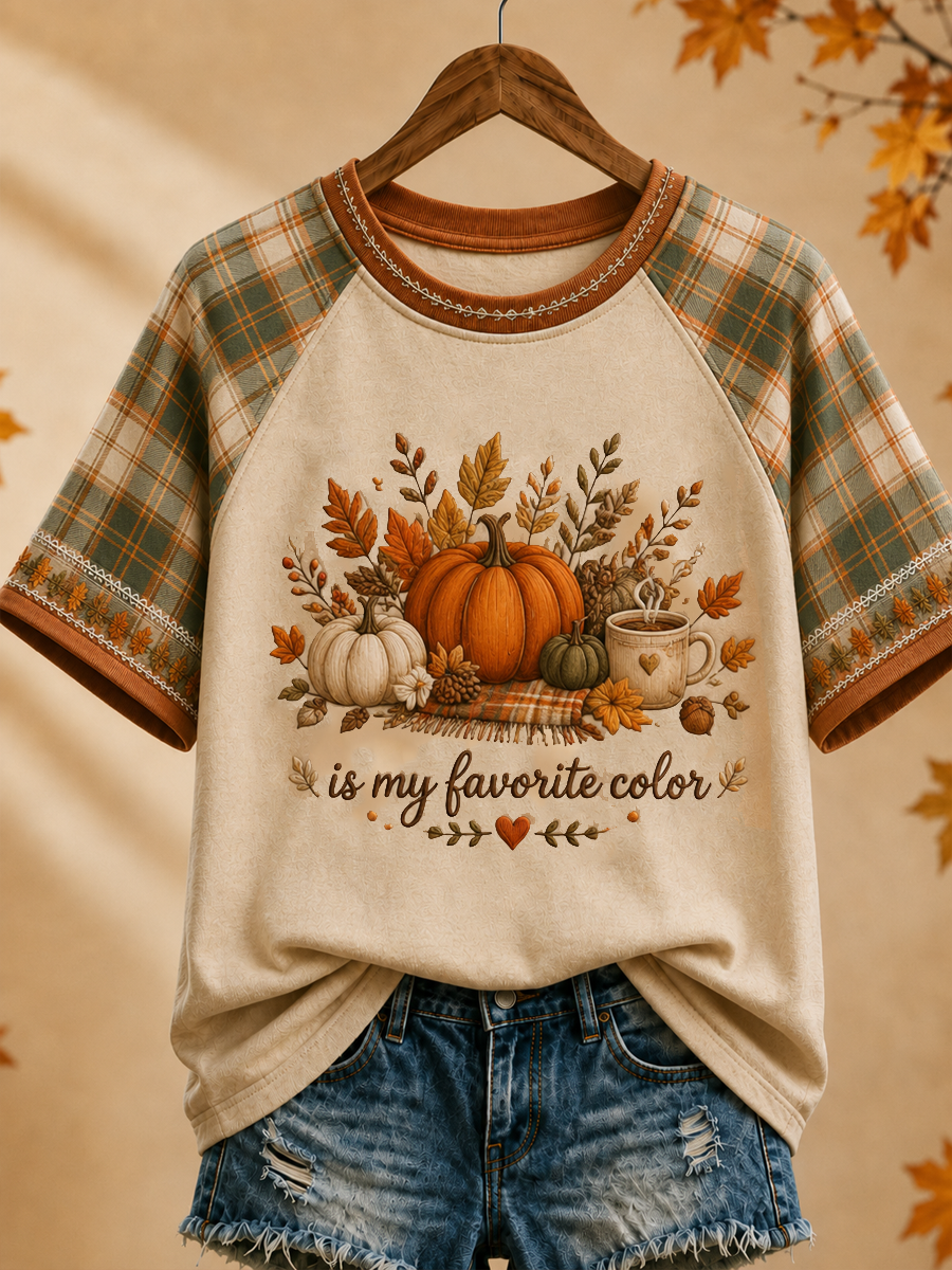 Women's Fall Is My Favorite Color Printed round neck short sleeve T-shirt