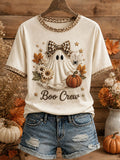 Women's Cute Ghost Plaid Patchwork T-Shirt