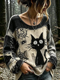 Women's Gothic Cat-themed Cotton Linen Shirt