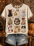 Women's Cute Ghost Plaid Patchwork T-Shirt