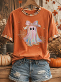 Women's Cute Ghost Plaid Patchwork T-Shirt