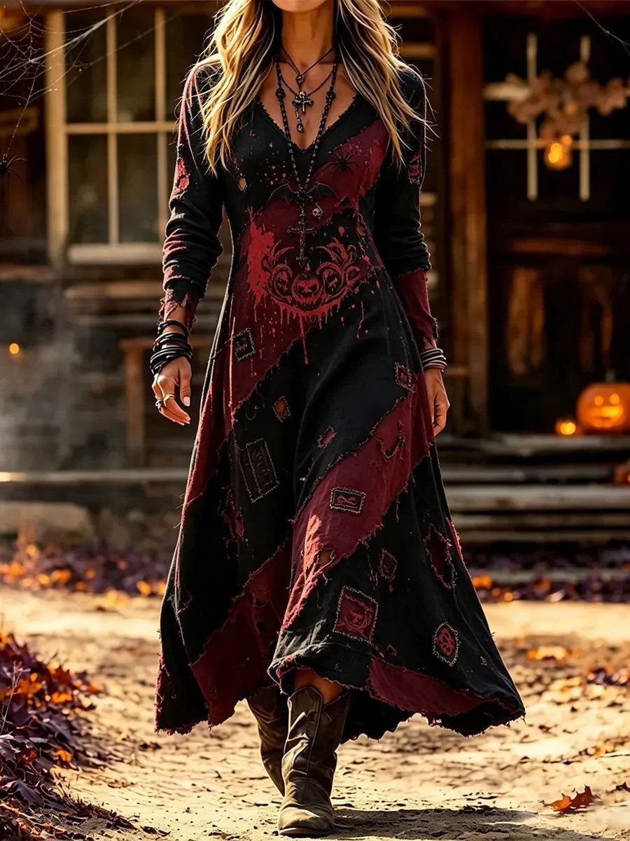 Women's Halloween Patchwork Art Dress