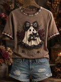 Women's Cute Ghost Plaid Patchwork T-Shirt