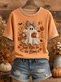 Women's Cute Ghost Plaid Patchwork T-Shirt