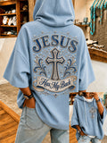 Women's Jesus Has My Back Christian Cross Print Casual Half-Sleeve Hoodie