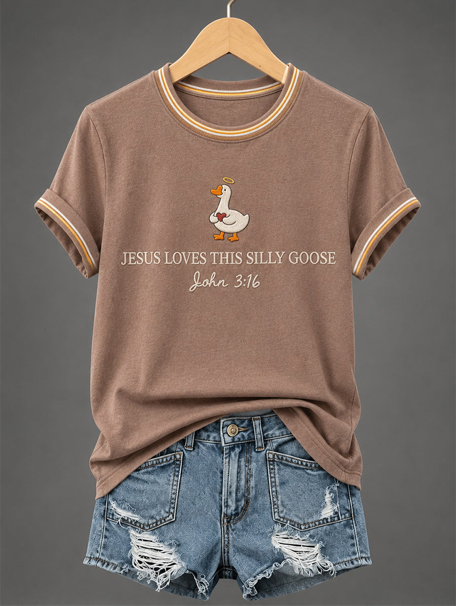 Women's Jesus Loves You Silly Goose Print Casual Tee