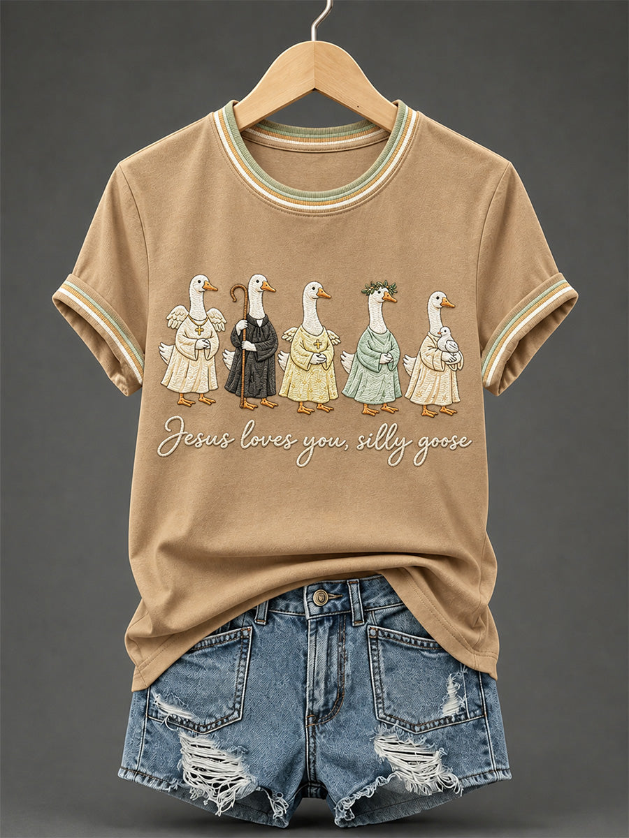 Women's Jesus Loves You Silly Goose Print Casual Tee