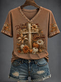 Women's Autumn Faith Printed V-neck T-shirt