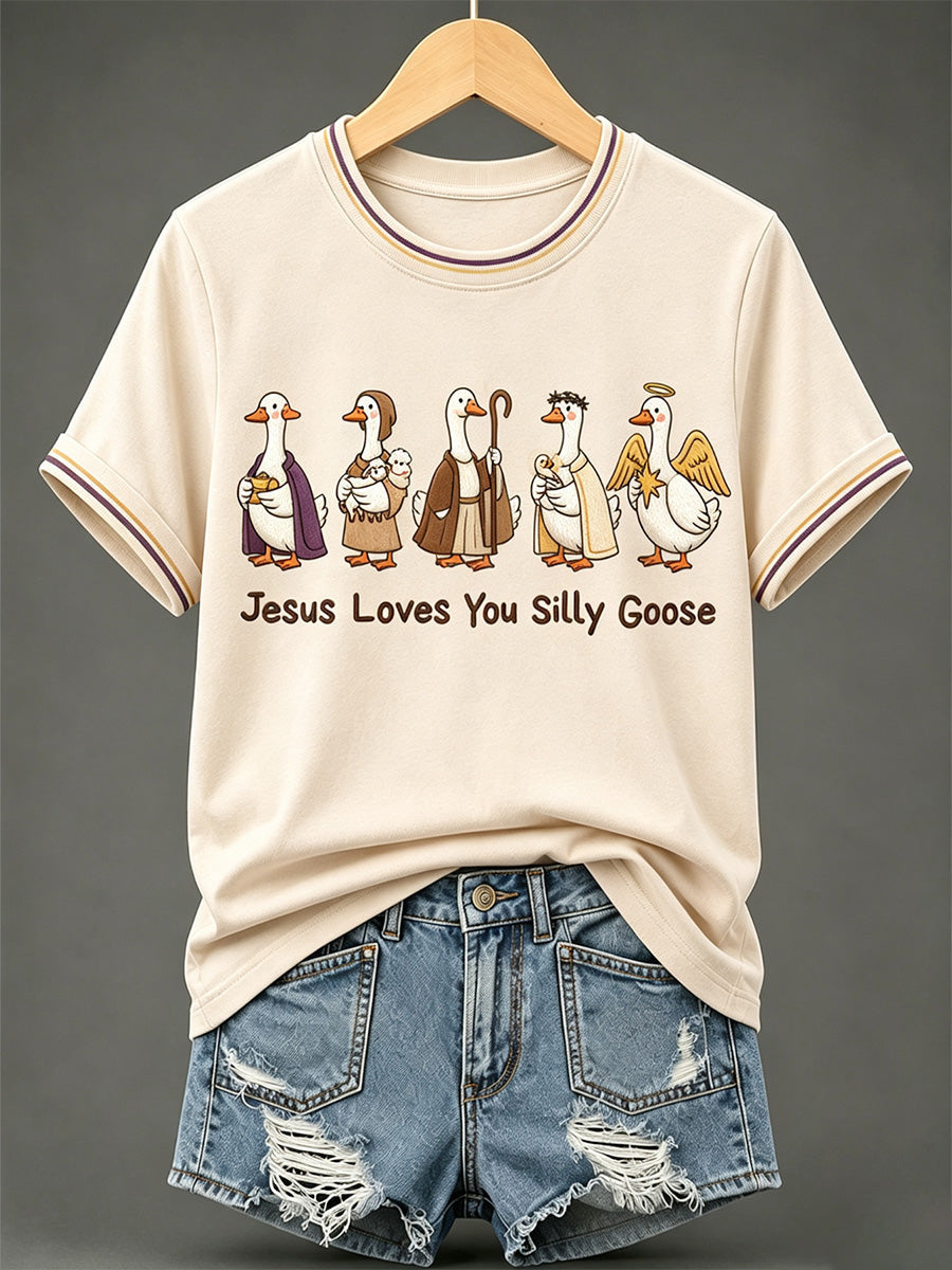 Women's Jesus Loves You Silly Goose Print Casual Tee