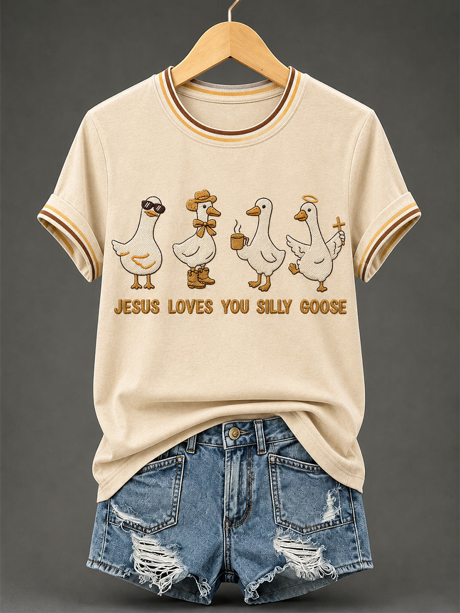Women's Jesus Loves You Silly Goose Print Casual Tee