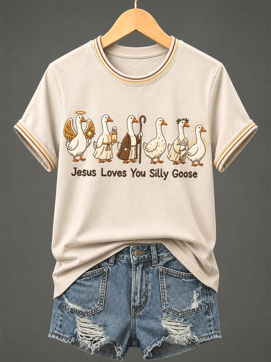 Women's Jesus Loves You Silly Goose Print Casual Tee